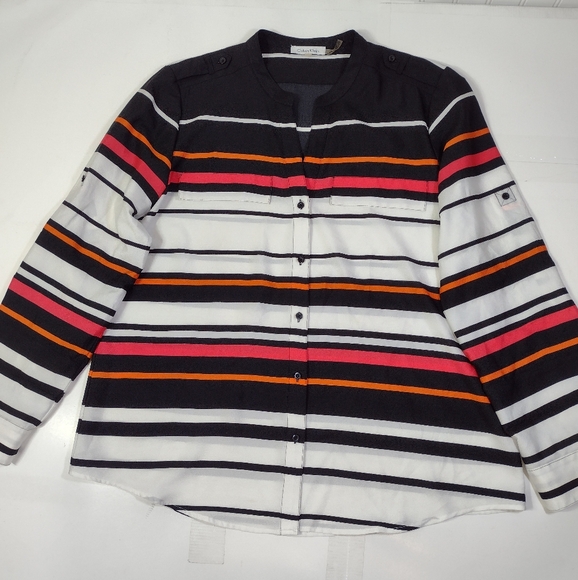 Calvin Klain Women's Striped Button-Up Blouse Size (L) - Picture 5 of 13